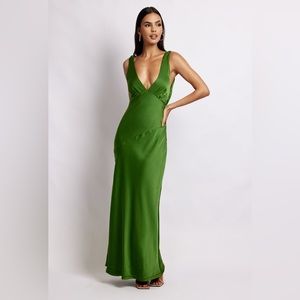Meshki Maxi Satin Dress With Cowl Back -Emerald Green Size M
